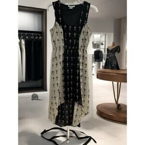 Dizzy Gal High-Low Dress | Black & Cream Cross Print | Size Small